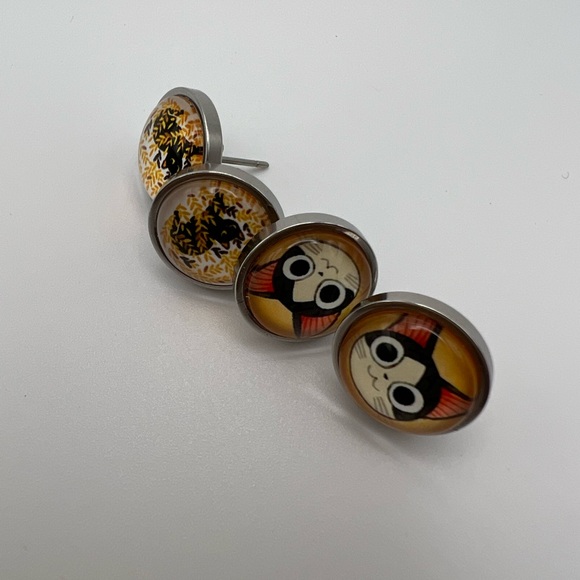 Classic Cat Stud Earring Set - Trendy Cute Cat Round Stud Earrings - Picture 3 of 10